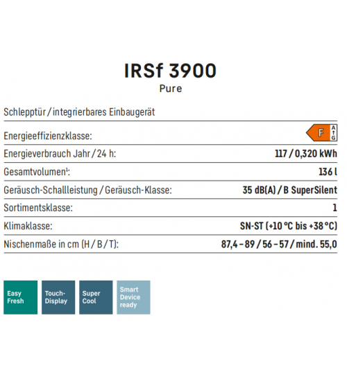 LIEBHERR利勃海尔 IRSf 3900  轻松新鲜 嵌入式单门冰箱